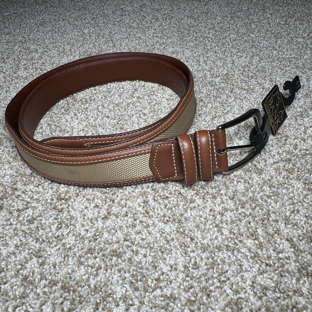 Jos. A. Bank Mens Size 44 Leather Brown Woven Pattern NWT 5 Hole Silver Hardware